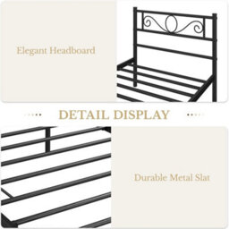 Metal Bed Frame Single 3Ft Black Iron With Headboard Footboard Underbed Storage - thumbnail 3