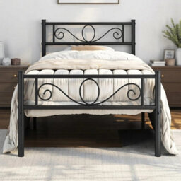 Metal Bed Frame Single 3Ft Black Iron With Headboard Footboard Underbed Storage - thumbnail 1