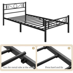 Metal Bed Frame Single 3Ft Black Iron With Headboard Footboard Underbed Storage - thumbnail 4