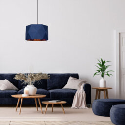 Happy Homewares Navy Blue Cotton 12 Geometric Shade With Brushed Copper Metal Effect Lining - thumbnail 5