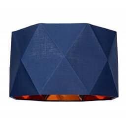 Happy Homewares Navy Blue Cotton 12 Geometric Shade With Brushed Copper Metal Effect Lining - thumbnail 1