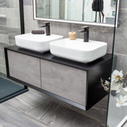 Plum&clay Declan Black & Concrete Wall Mounted Vanity Unit & Basin Set (W)1200mm (H)400mm - thumbnail 7