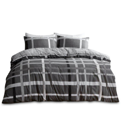 Velvetio Happy Daze Printed Duvet Cover Set Reversible Bedding Check Pattern Single Size - image 1