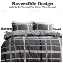 Velvetio Happy Daze Printed Duvet Cover Set Reversible Bedding Check Pattern Single Size - thumbnail 3