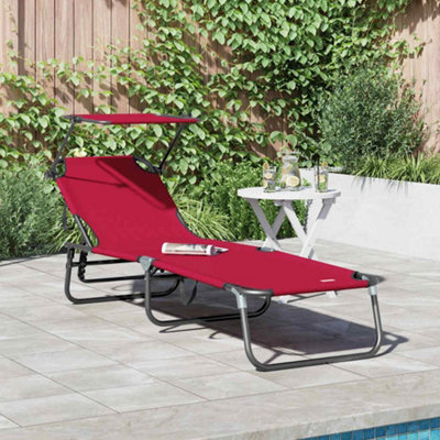 Berkfield Folding Sun Lounger With Canopy Red 600D Oxford Fabric - image 1