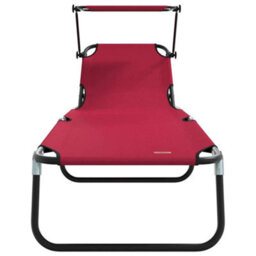 Berkfield Folding Sun Lounger With Canopy Red 600D Oxford Fabric - thumbnail 4