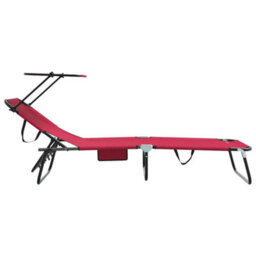 Berkfield Folding Sun Lounger With Canopy Red 600D Oxford Fabric - thumbnail 5