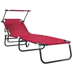 Berkfield Folding Sun Lounger With Canopy Red 600D Oxford Fabric - thumbnail 2