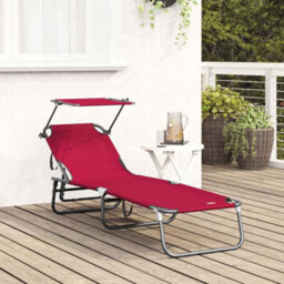 Berkfield Folding Sun Lounger With Canopy Red 600D Oxford Fabric - thumbnail 3