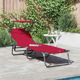 Berkfield Folding Sun Lounger With Canopy Red 600D Oxford Fabric