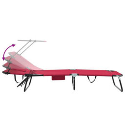 Berkfield Folding Sun Lounger With Canopy Red 600D Oxford Fabric - thumbnail 9