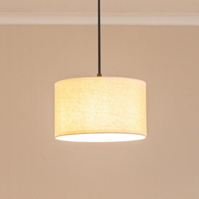 Valuelights Eva Natural Linen Fabric With White Trim Small Drum Light Shade And Bulb (D)25Cm - image 1