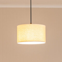 Valuelights Eva Natural Linen Fabric With White Trim Small Drum Light Shade And Bulb (D)25Cm