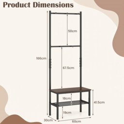 Gainoom 3-In-1 Hall Tree Freestanding Entryway Bench Industrial Hallway Organizer Coat And Shoe Rack - thumbnail 2