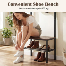 Gainoom 3-In-1 Hall Tree Freestanding Entryway Bench Industrial Hallway Organizer Coat And Shoe Rack - thumbnail 7