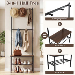 Gainoom 3-In-1 Hall Tree Freestanding Entryway Bench Industrial Hallway Organizer Coat And Shoe Rack - thumbnail 6