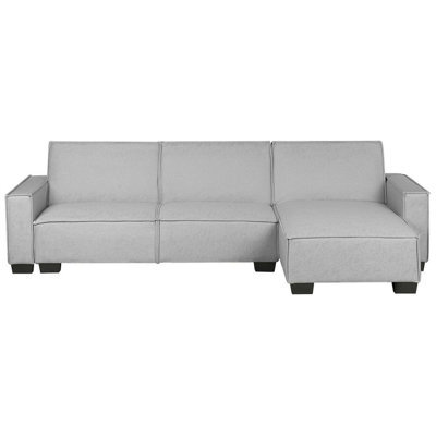Beliani Corner Sofa Bed 3 Seater Romedal Fabric Light Grey Left Hand - image 1