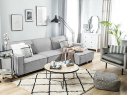 Beliani Corner Sofa Bed 3 Seater Romedal Fabric Light Grey Left Hand - thumbnail 2