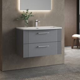 Balterley Belvide Partial Fluted 2 Drawer Wall Hung Vanity Unit With 1 Tap Hole Curved Basin- 800mm - Satin Grey - thumbnail 6