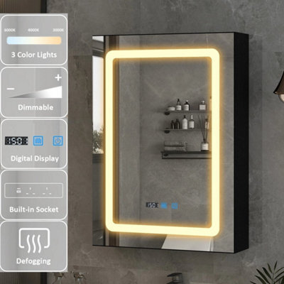 Led Bathroom Mirror Cabinet 3 Color Lighting With Shaver Socket 70X50Cm Black - image 1