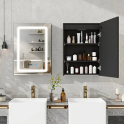 Led Bathroom Mirror Cabinet 3 Color Lighting With Shaver Socket 70X50Cm Black - thumbnail 2