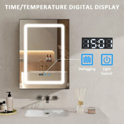 Led Bathroom Mirror Cabinet 3 Color Lighting With Shaver Socket 70X50Cm Black - thumbnail 5