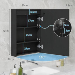 Led Bathroom Mirror Cabinet 3 Color Lighting With Shaver Socket 70X50Cm Black - thumbnail 6