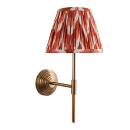 Luminosa Lighting Luminosa Obelisk T Bar Brushed Aged Brass Plate Wall Light With Apricot Orange Fabric Zigzag Shade 20Cm B22 - thumbnail 7