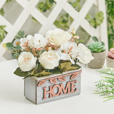 Living And Home Country Style Artificial Potted Plant Fake Hydrangea Peony In Wooden Box Tabletop Centerpiece Ornament - image 1