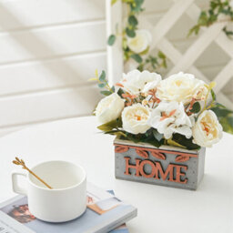 Living And Home Country Style Artificial Potted Plant Fake Hydrangea Peony In Wooden Box Tabletop Centerpiece Ornament - thumbnail 2