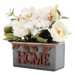 Living And Home Country Style Artificial Potted Plant Fake Hydrangea Peony In Wooden Box Tabletop Centerpiece Ornament - thumbnail 3