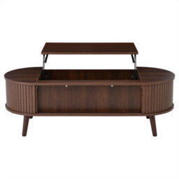 Abrihome Lift Up Oval Coffee Table With Hidden Storage, Lifting Sofa Side Table, Space-Saving End Table For Living Room Bedroom, Dark Wood - thumbnail 6