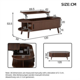 Abrihome Lift Up Oval Coffee Table With Hidden Storage, Lifting Sofa Side Table, Space-Saving End Table For Living Room Bedroom, Dark Wood - thumbnail 5
