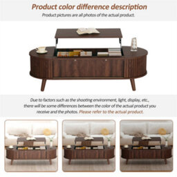 Abrihome Lift Up Oval Coffee Table With Hidden Storage, Lifting Sofa Side Table, Space-Saving End Table For Living Room Bedroom, Dark Wood - thumbnail 4