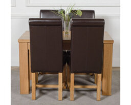 That's Furniture Dakota 127 X 82 Cm Chunky Oak Small Dining Table And 4 Chairs Dining Set With Washington Brown Leather Chairs - thumbnail 2