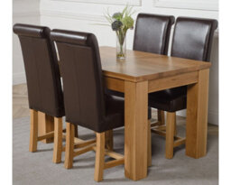That's Furniture Dakota 127 X 82 Cm Chunky Oak Small Dining Table And 4 Chairs Dining Set With Washington Brown Leather Chairs