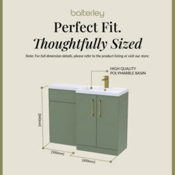 Balterley Right-Hand Bathroom Vanity And Wc Unit Combination With Basin - 1100mm - Satin Green With Brushed Brass Handles - thumbnail 5