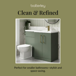 Balterley Right-Hand Bathroom Vanity And Wc Unit Combination With Basin - 1100mm - Satin Green With Brushed Brass Handles - thumbnail 7