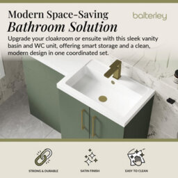 Balterley Right-Hand Bathroom Vanity And Wc Unit Combination With Basin - 1100mm - Satin Green With Brushed Brass Handles - thumbnail 2