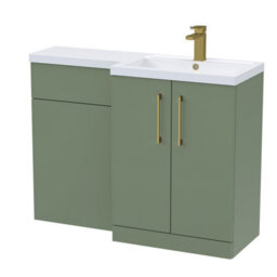 Balterley Right-Hand Bathroom Vanity And Wc Unit Combination With Basin - 1100mm - Satin Green With Brushed Brass Handles - thumbnail 1