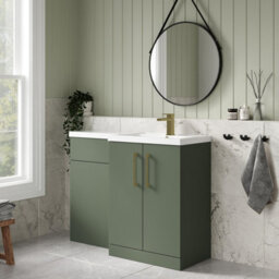 Balterley Right-Hand Bathroom Vanity And Wc Unit Combination With Basin - 1100mm - Satin Green With Brushed Brass Handles - thumbnail 4