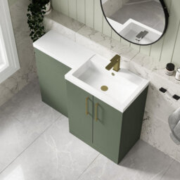 Balterley Right-Hand Bathroom Vanity And Wc Unit Combination With Basin - 1100mm - Satin Green With Brushed Brass Handles - thumbnail 3