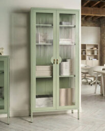 Beliani Glass Display Cabinet Gleora Metal Mint Green - thumbnail 2