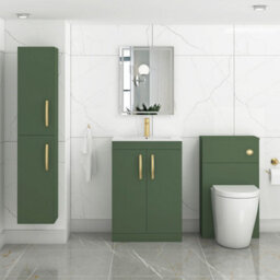 Royal Bathrooms Turin 600mm Floor Standing Vanity Sink Unit Matt Green 2 Door Minimalist Basin With Brushed Brass Handles - thumbnail 4