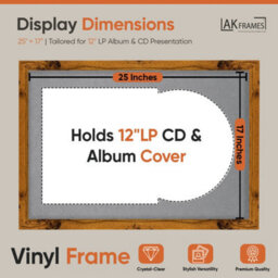 "AK Frames 25X17"" Rustic Oak Modern Vinyl Record Frame With Mid Grey Mount For 12 Inch Lp Cover & Disc - Overlapped Design" - thumbnail 2