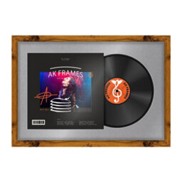 "AK Frames 25X17"" Rustic Oak Modern Vinyl Record Frame With Mid Grey Mount For 12 Inch Lp Cover & Disc - Overlapped Design" - thumbnail 1