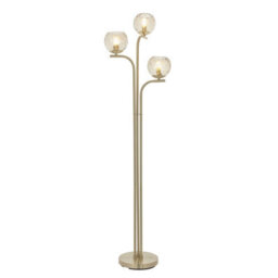 Floor Lamp Light - Satin Brass & Champagne Lustre Glass - 3 X 25W E14 Golf