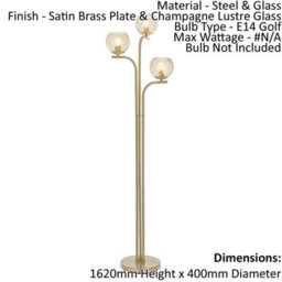 Floor Lamp Light - Satin Brass & Champagne Lustre Glass - 3 X 25W E14 Golf - thumbnail 2