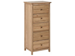Wyld And Coco Hearth Timber Rustic Sassafras Five Drawer Chest, Light Brown, Tall Storage Sideboard For Bedroom And Living Room - thumbnail 3