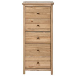Wyld And Coco Hearth Timber Rustic Sassafras Five Drawer Chest, Light Brown, Tall Storage Sideboard For Bedroom And Living Room - thumbnail 1